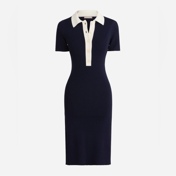 J.Crew Short-sleeve contrast-trim sweater-dress office career modest preppy NWT - Picture 2 of 4